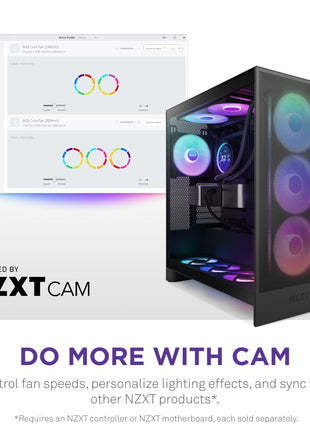 NZXT F420 RGB Core - 420mm Single-Frame RGB Fan Unit - Black | 420mm single-frame unit with three 140mm RGB fans on one cable. Speed and lighting controlled through CAM.