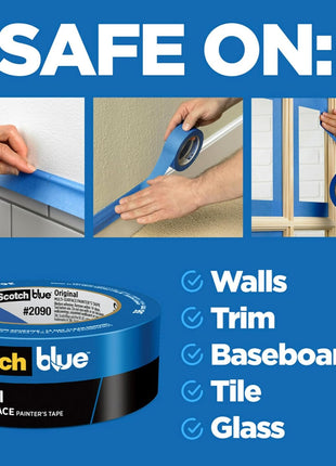 ScotchBlue Original Multi-Surface Painters Tape, 2 Inch Wide (1.88 In. x 60 Yds), 3 Rolls, Blue Paint Tape Protects Surfaces and Removes Easily, Masking Tapes for Indoor and Outdoor Use (2090-48EP3)