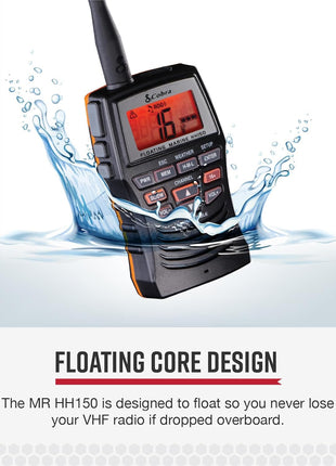 Cobra VHF Marine Radio - MR HH150 FLT - 3 Watt, Floating, Long Range, Handheld, NOAA, International, Waterproof, Submersible, Weather Alerts, LCD Screen, Belt Clip