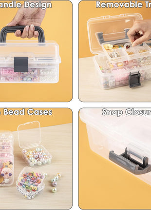 Diamond Organizer, 16Pcs Small Diamond Painting Organizers and Removable Tray, Mini Clear Bead Storage Containers Boxes with Hinged Lid for Bracelet Making DIY Jewelry Craft Nail