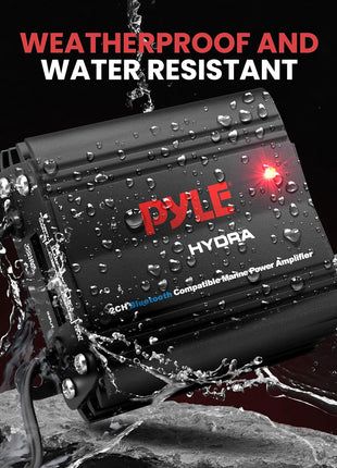 Pyle Auto 2-Channel Marine Amplifier - 200 Watt RMS 4 OHM Full Range Stereo with Wireless Bluetooth & Powerful Prime Speaker - High Crossover HD Music Audio Multi Channel System PLMRMB2CB, Black