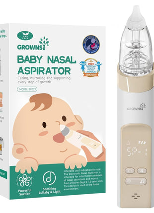 GROWNSY Nasal Aspirator for Baby, Electric Baby Nose Sucker, Automatic Nose Cleaner with Larger Suction Chamber and More Powerful Suction, Music and Light Soothing Function, Beige