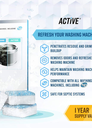Washing Machine Cleaner Descaler 24 Pack   Deep Cleaning Tablets For HE Front Loader & Top Load Washer, Septic Safe Eco Friendly Deodorizer, Clean Inside Drum and Laundry Tub Seal   12 Month Supply