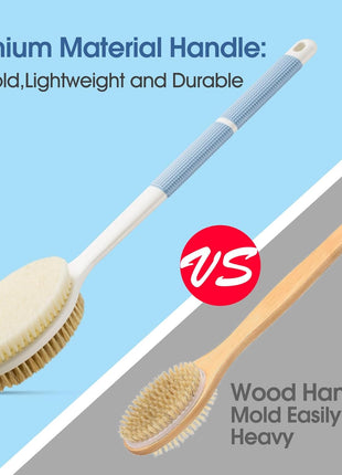 Backski Back Scrubber Anti Slip for Shower, Shower Brush Long Handle with Stiff and Soft Bristles, Body Exfoliator for Bath or Dry Brush(Blue)