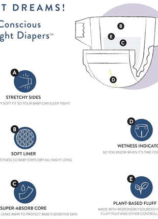 The Honest Company Comfort Dry Overnight Diapers, Up to 12 Hours Protection, Hypoallergenic, Cozy Cloud + Star Signs, Club Box Size 5 (27+ lbs), 40 Count
