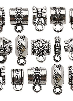 WOCRAFT 100 pcs Clasp Bail beads Charms,Bail Tube Beads, Loose Spacer Bead,Bead Hanger Charm for Jewelry Making DIY Necklace Bracelet