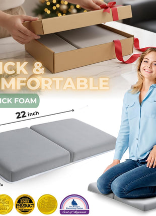 Comfortable Baby Bath Kneeler and Elbow Rest Pad Set - 1.5 Inch, Grey | Memory foam core, bathtub kneeling pad for bathing infants to toddlers, knee mat, toy organizer, machine washable