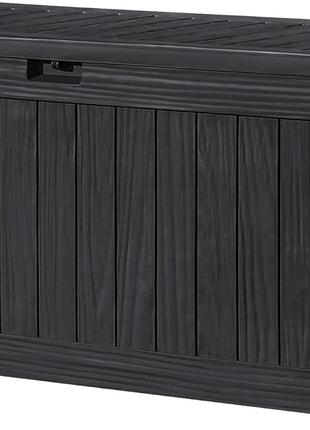 Devoko 120 Gallon Deck Box Resin Outdoor Storage Box Waterproof for Patio, Large Outdoor Storage Bench Lockable for Outside (Black)