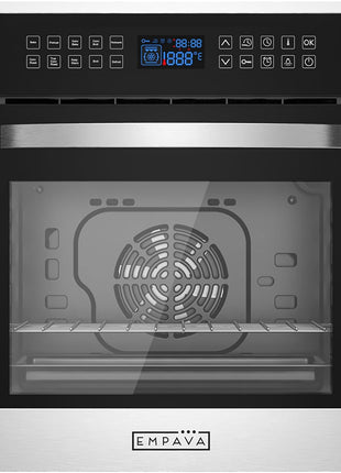 Empava 24" 2.3 cu ft Single Electric Convection Touch Oven, Stainless Steel | 10 Cooking Functions, Convection Cooking, 360° Rotisserie, sensitive Touch Control, Low-E Tempered Glass, 2-Year Warranty