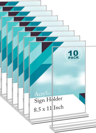 EHWINE Acrylic Sign Holder 8.5 x 11, 10 Pack Double-Sided Stand up Table Top Sign Holders, Clear Acrylic Picture Frame Menu Flyer Paper Holder Display Stand for Office Business Store Wedding Party