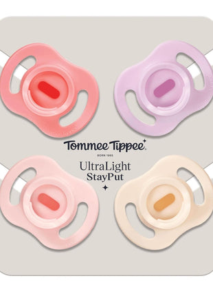Tommee Tippee Ultra-Light StayPut Pacifier, | One-Piece Silicone Design, 0-6m, 4 Pack