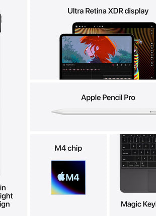 Apple iPad Pro 13-Inch (M4): Built for Apple Intelligence, Ultra Retina XDR Display, 256GB, 12MP Front/Back Camera, LiDAR Scanner, Wi-Fi 6E, Face ID, All-Day Battery Life — Space Black