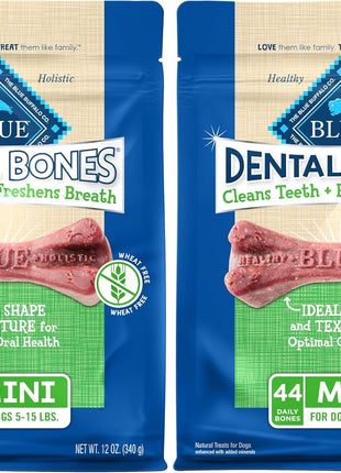 Blue Buffalo Dental Bones Mini Natural Dental Chew Dog Treats Bag,12oz. Bag,(Pack of 2)