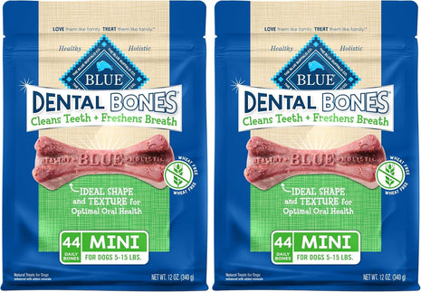 Blue Buffalo Dental Bones Mini Natural Dental Chew Dog Treats Bag,12oz. Bag,(Pack of 2)