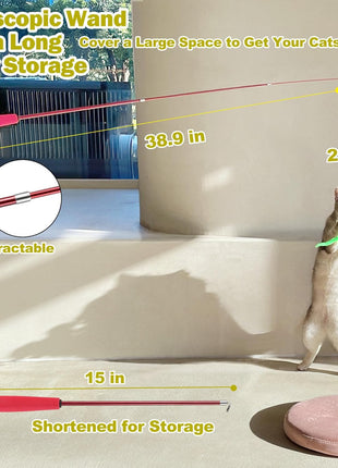 Cat Toys for Indoor Cats, Interactive Cat Toy 2PCS Retractable Wand Toy and 9PCS Cat Feather Toys Refills, Funny Kitten Toys Cat Fishing Pole Toy for Bored Indoor Cats Chase and Exercise