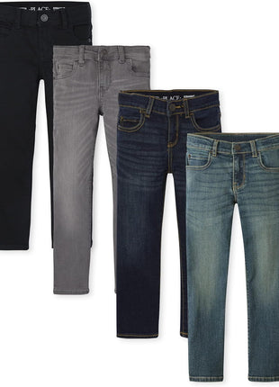 The Children's Place Boys Basic Straight Leg Jeans,Carbon Wash/Deep Blue Wash/Dk Juptier 3 Pack,8