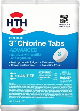 HTH 42051 Swimming Pool Care 3 inch Chlorine Tabs Advanced, Swimming Pool Chlorinating Sanitizer, 8oz