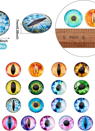 Beadthoven 90pcs 25mm Mixed Style Round Glass Dragon Eye Gem Cover Cabochon for Dome Jewelry Finding Cameo Pendent Doll Making