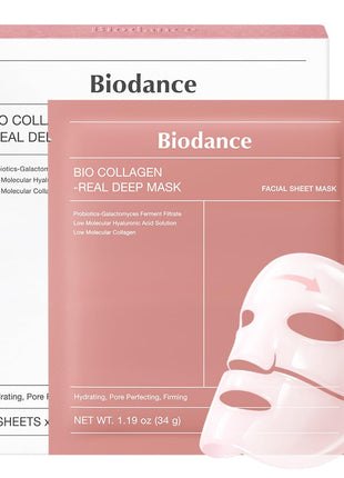 BIODANCE Bio-Collagen Real Deep Mask, Hydrating Overnight Hydrogel Face Mask, Pore Minimizing, Elasticity, Plumping, Travel Essentials & Self Care Gifts for Women, Korean Skin Care | 1.19oz(34g) x 4ea