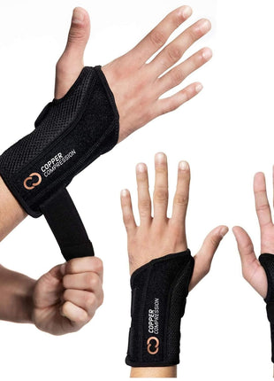 Copper Compression Advanced Wrist Brace - Copper Infused Adjustable Orthopedic Support Splint for Pain, Carpal Tunnel, Arthritis, Tennis Elbow, Tendinitis, RSI, Ganglion Cyst for Men Women Right S/M
