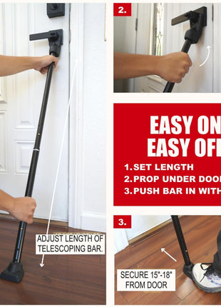 SECURITYMAN 2-in-1 Door Security Bar & Sliding Door Security Bar - Door Jammer Constructed of High Grade Iron - Black Door Stoppers Security Bar