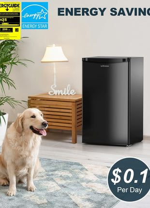 Upstreman 3.2 Cu.Ft Mini Fridge with Freezer, Quiet Efficient Small Fridge, Compact Refrigerator with Adjustable Thermostat, for Dorm, Bedroom, Office, Black-BR321
