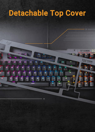 ASUS TUF Gaming K3 Gen II Wired USB Gaming Keyboard – 97-Key Compact Layout, Optical-Mechanical Blue (Clicky) Switches, PBT Keycaps, Detachable Top Plate, IP57 Waterproofing, PC/Mac Support - Black