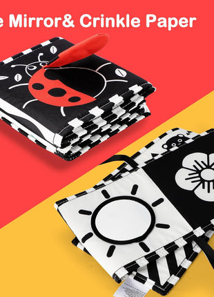 URMYWO Black and White Baby Toy, Tummy Time High Contrast Newborn Toys | Visual Stimulation Soft Baby Book, Brain Development Montessori Sensory Infant Mirror Toy 0-6-12 Months, Boy Girl Shower Gift