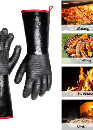 932°F Extreme Heat Resistant Gloves for Grill BBQ,Aillary Waterproof Long Sleeve Pit Grill Gloves for Fryer, Baking, Oven,Smoker,Fireproof, Oil Resistant Neoprene Coating(14-Inch )