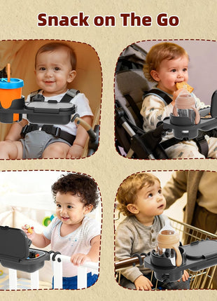 Universal Stroller Snack Tray, Easy Clean Removable Silicone Insert | for Mockingbird Nuna Bugaboo, Dual-Lock Sturdy Grip, Different Size Cups Holder, Easy to Attach, Toddler Snacking On The Go