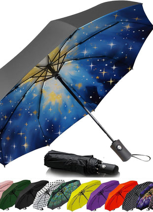 SIEPASA Compact Travel Umbrella - Windproof Auto Open/Close, Small Folding Umbrella for Rain - Lightweight & Durable with Fiberglass Frame, Waterproof Canopy - Fits Backpack, Purse, Suitcase. (Black)