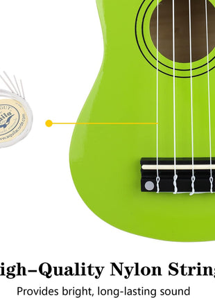 Soprano Ukulele for Kids 21 Inch Hawaiian Wood Ukelele Beginner Kit | Incl. Online Lesson Gig Bag Strap Nylon String Tuner Picks - Green Adult Starter Ukalalee Set Student Ukalelee Christmas Gift
