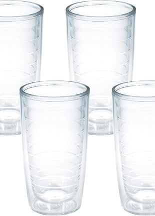 Tervis Clear & Colorful Tabletop Made in USA Double Walled Insulated Tumbler Travel Cup Keeps Drinks Cold & Hot, 16oz   4pk, Clear