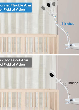 Baby Monitor Clip Mount Compatible with Nanit Pro & Flex Stand, Momcozy BM01/ BM03/ BM04, Babysense MaxView PRO-VBM55TX, 16 inches Flexible Crib Clamp Mount for Cameras with 1/4 Threaded Hole