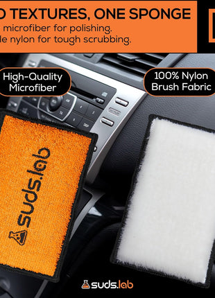 Suds Lab DS Microfiber Detailing Scrub Pad 2 Pack - Car Interior Cleaning & Detailing Microfiber Scrub Pads - Safe On Leather, Vinyl, Plastic, Etc.