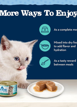 Blue Buffalo Baby Blue Natural Kitten Wet Cat Food Paté Variety Pack, Healthy Growth Formula with DHA, High-Protein & Grain-Free, Chicken and Salmon Recipes, 3-oz Cans (6 Count, 3 of Each) (Pack of 4)