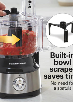 Hamilton Beach Food Processor & Vegetable Chopper for Slicing, Shredding, Mincing, and Puree, 10 Cups + Easy Clean Bowl Scraper, Stainless Steel (70730)