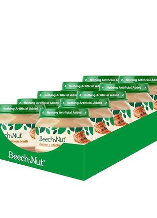 Beech-Nut Meat Baby Food Jars, Chicken & Chicken Broth Puree, 7g Protein, Stage 1 Baby Food for Babies 4 Months and Up, 2.5oz Glass Jars, 10ct
