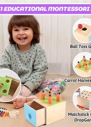 Montessori Toys for 1+ Year Old, 9-in-1 Learning Educational Toys | Wooden Montessori Toys with 3-in-1 Activity Box, Pound Bench, Shape Puzzle, Cloth Books, Fishbone Matching & Ring Stacker