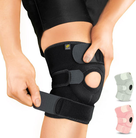 Bracoo Adjustable Compression Knee Patellar Pad Tendon Support Sleeve Brace for Men Women   Arthritis Pain, Injury Recovery, Running, Workout, KS10 (Black)