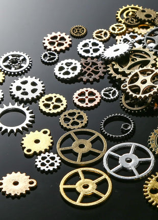 BigOtters 200 Gram Antique Steampunk Gear,Mix Steampunk Wheel Alloy Gear Pendants Charms for Crafting Jewelry Making
