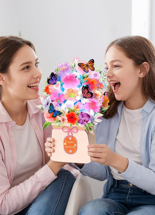 Yinqing Birthday Cards, Light and Music Happy Birthday Card for Women | Lily and Butterflies 10 Inch Forever Flower Bouquet, 3D Pop Up Birthday Gift Card for Women Wife Mom Daughter Sister