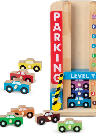 Melissa & Doug Stack & Count Wooden Parking Garage with 10 Cars