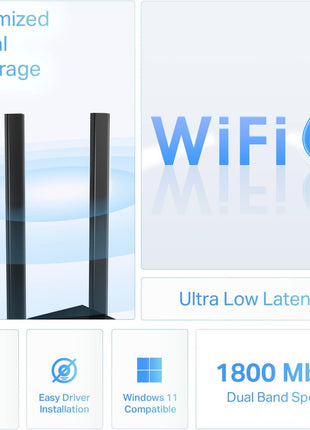 TP-Link WiFi 6 USB Adapter for Desktop PC - (Archer TX20U Plus) AX1800 Wireless Network Adapter with 2.4GHz, 5GHz, High Gain Dual Band 5dBi Antenna, WPA3, Supports Windows 11/10