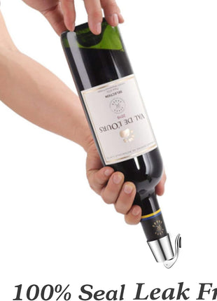 2-Pack Wine Stoppers, Airtight Seals to Keep Wine Fresh, Easy Press-to-Seal | Leakproof for horizontal storage, Expanding silicone seal, Reusable, Sleek stainless steel design, Ideal gift for wine lovers