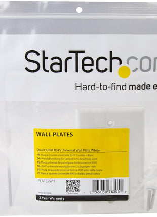 StarTech.com Dual Outlet RJ45 Universal Wall Plate White | Mounting plate, Two universal keystone module openings, Single-gang, Organized network cabling at the wall