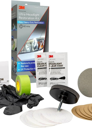 3M Ultra Headlight Restoration Kit, Contains Masking Tape, Light Sanding Discs, Wax Protectant and More, Use on Plastic Lenses Headlights, Taillights and More, Easy Heavy-Duty Restoration (39195)