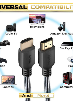 PowerBear 4K HDMI Cable 10 ft | High Speed Hdmi Cables, Braided Nylon & Gold Connectors, 4K @ 60Hz, Ultra HD, 2K, 1080P, ARC & CL3 Rated | for Laptop, Monitor, PS5, PS4, Xbox One, Fire TV, & More