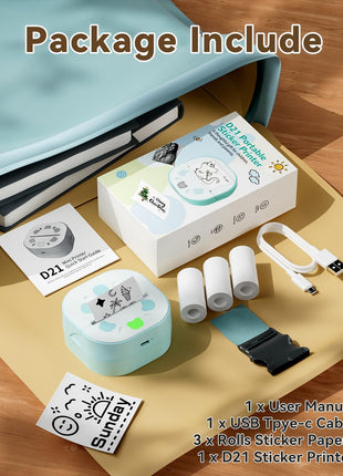 Sticker Printer, PrintPods Mini Printer, Bluetooth Portable Sticker Maker with 3 Rolls Paper, Print Pod Inkless Thermal Printer for iPhone, Impresora Portátil for Notes, Journal, DIY, Kids Gift