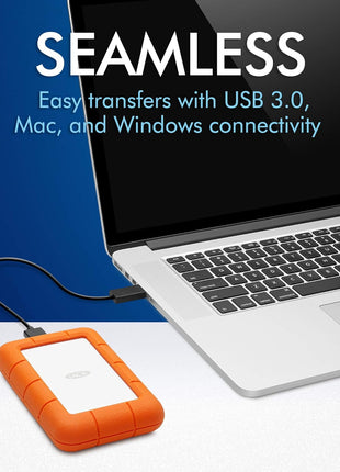 LaCie Rugged 5TB Portable External HDD - USB 3.0/2.0 Compatible, Shock/Dust/Rain Resistant for Mac & PC, Orange, Grey